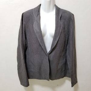 Eileen Fisher Women Jacket 100% Irish Linen Single Button Blazer Brown L
